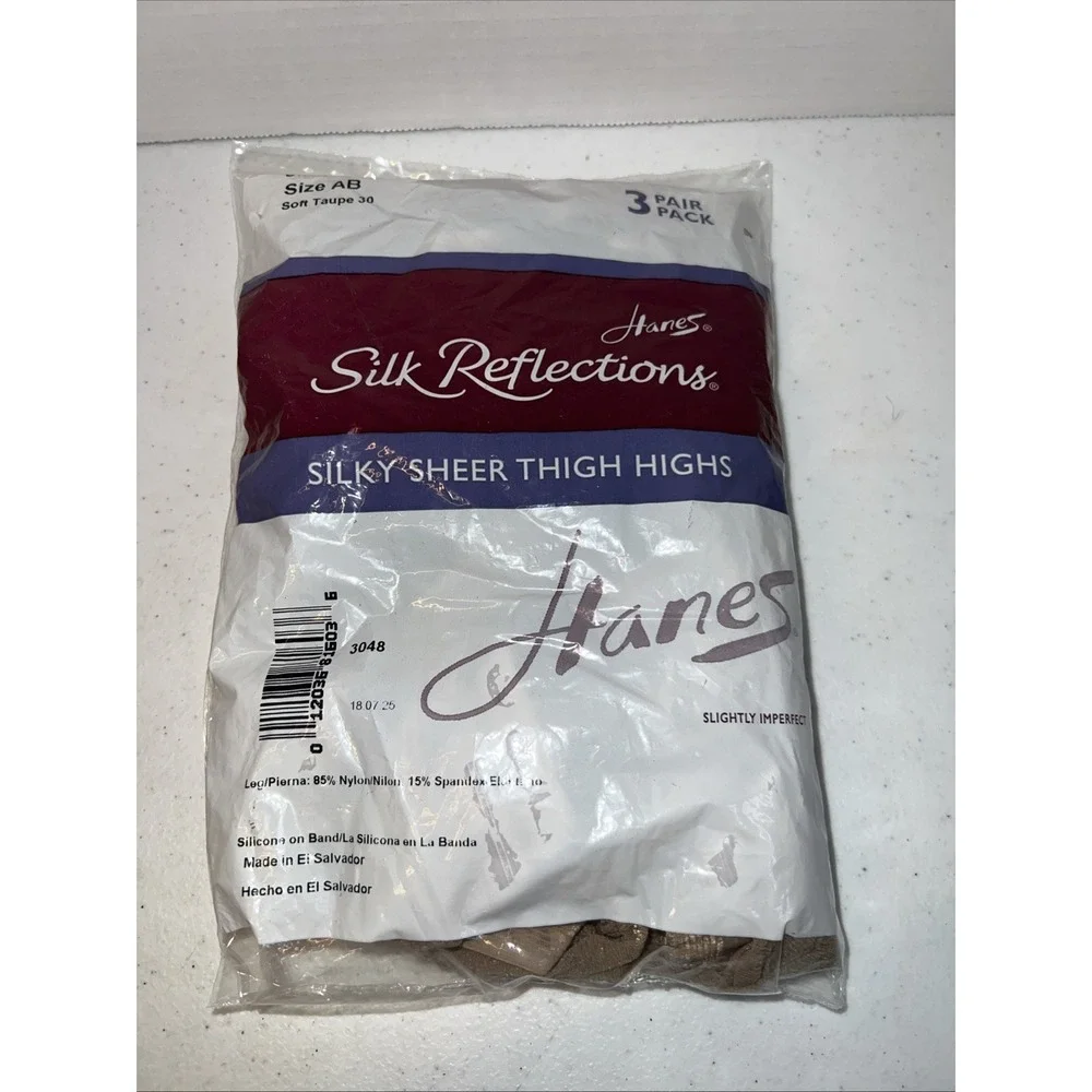 Hanes Silk Reflections Thigh Highs Size AB Soft Taupe 3 Pair New VTG Sheer Toe